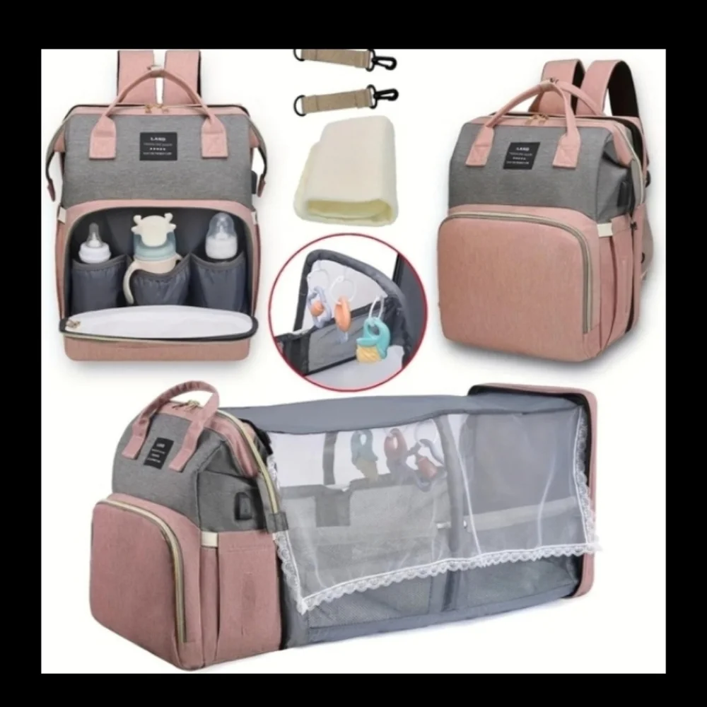 Multifunctional Gray Diaper Bag Backpack‎